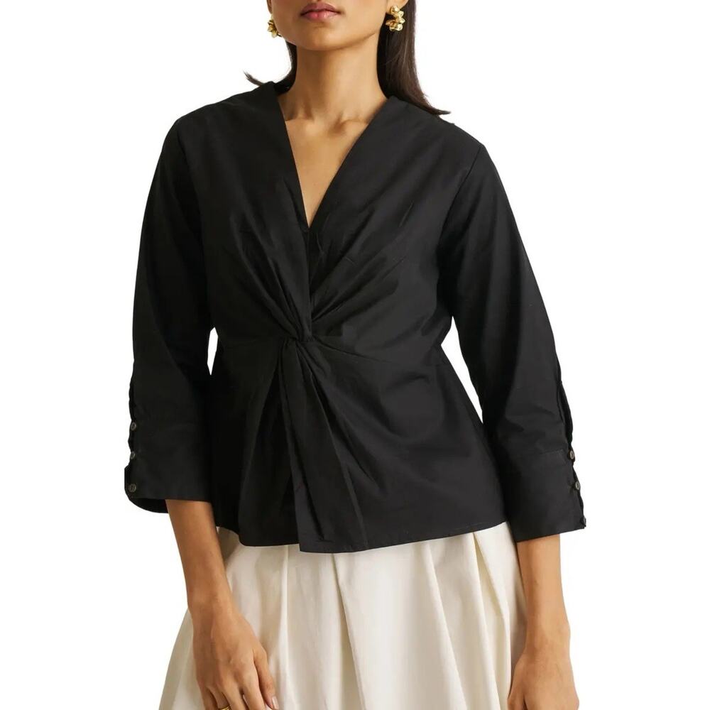 Reistor Top Black Front Twist Organic Cotton 3/4 Sleeves 3XL
